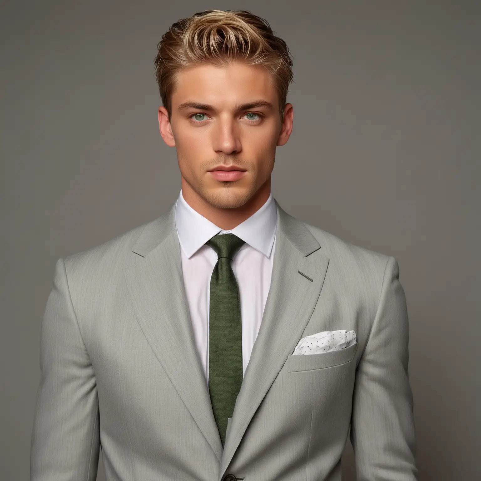 Intense Young Man in Gray Suit Portrait