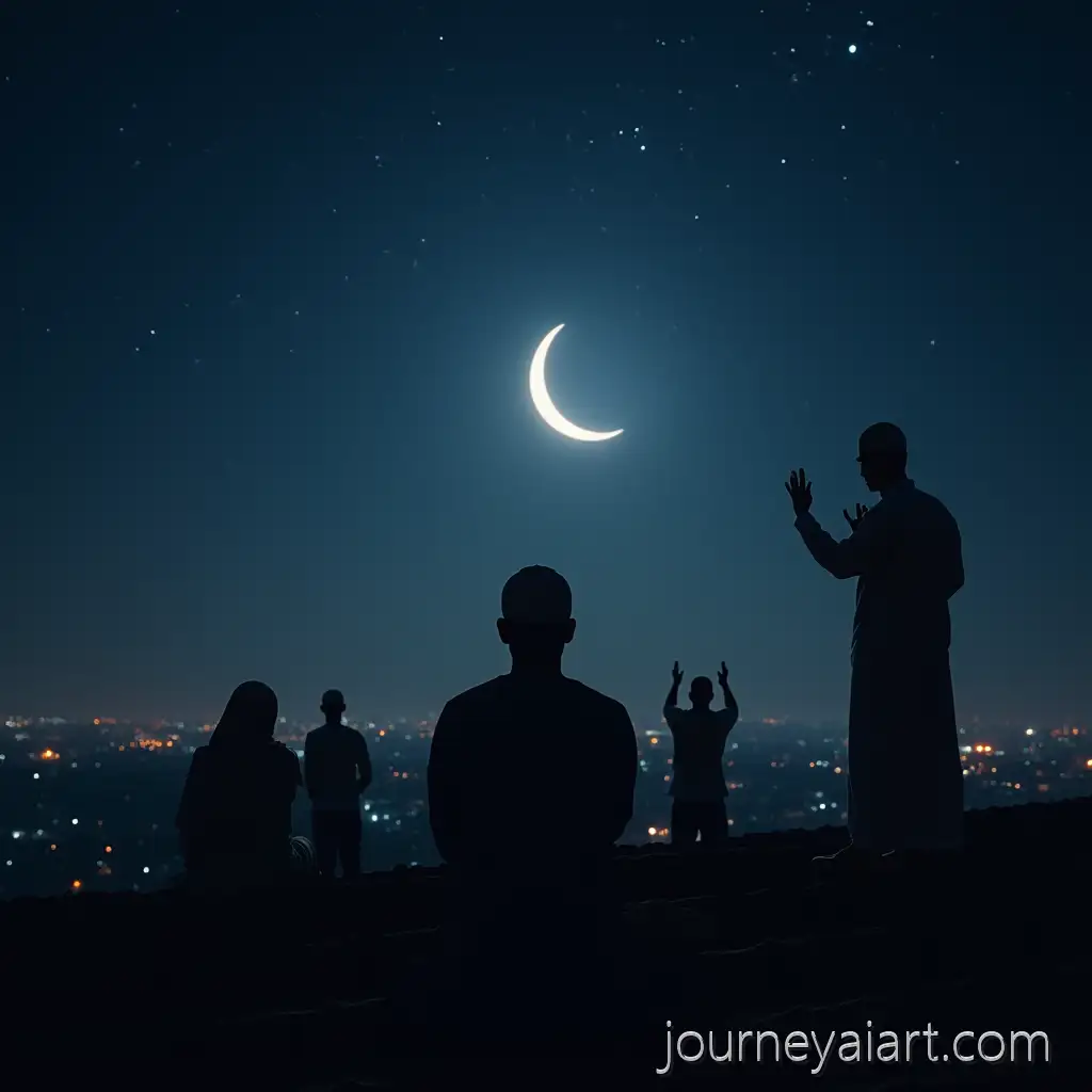 Muslim-People-Praying-on-Rooftops-at-Night-Under-Starry-Sky
