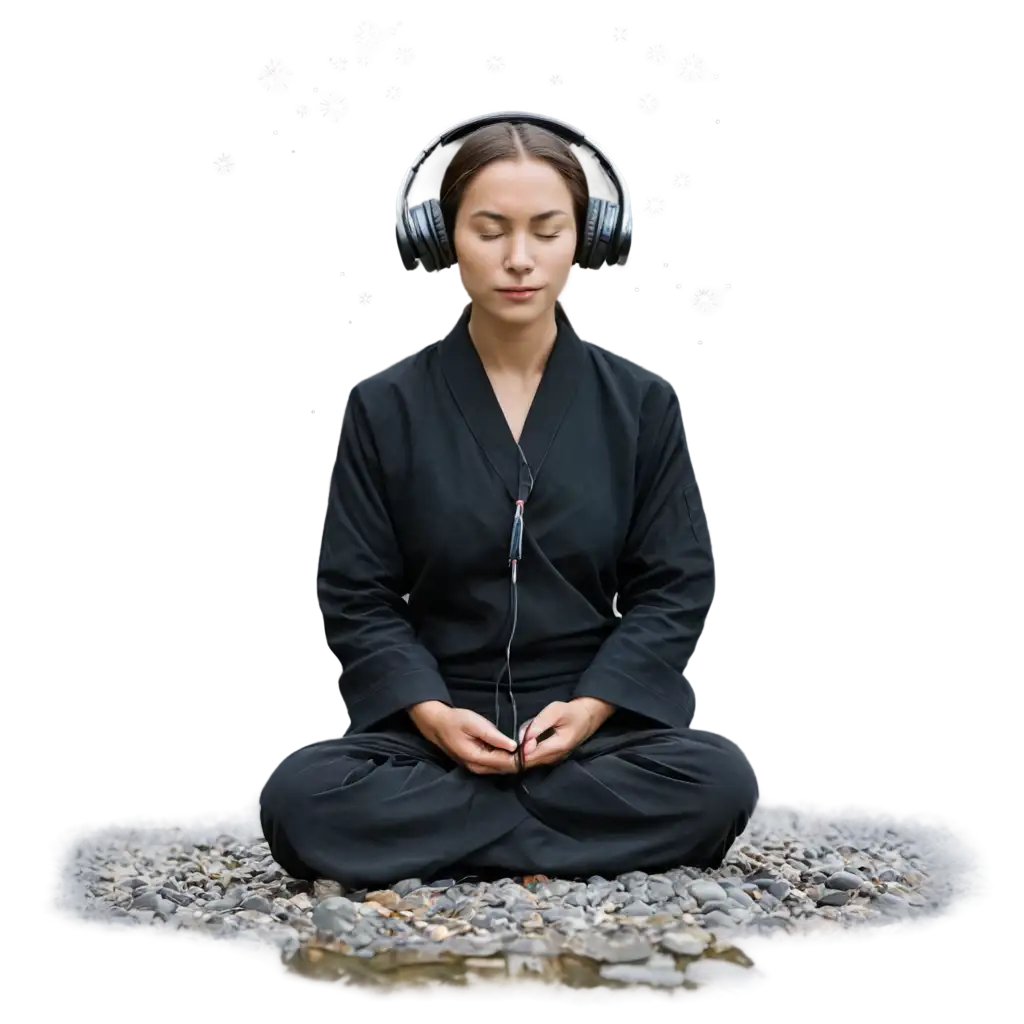 High-Definition-PNG-Image-of-a-Buddhist-Nun-Meditating-with-Sound-Waves-and-DNA-Helix