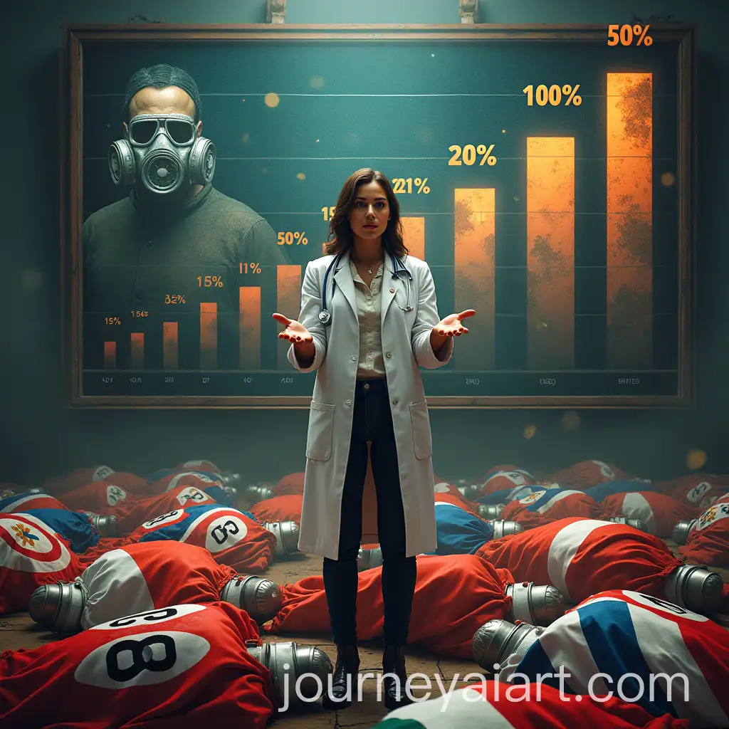 Dr-NourAI-Art-Prompt-Expansion-in-Front-of-Rising-Casualties-Display-with-Distorted-Image-of-Ziad-and-Corpses-Covered-by-Flags