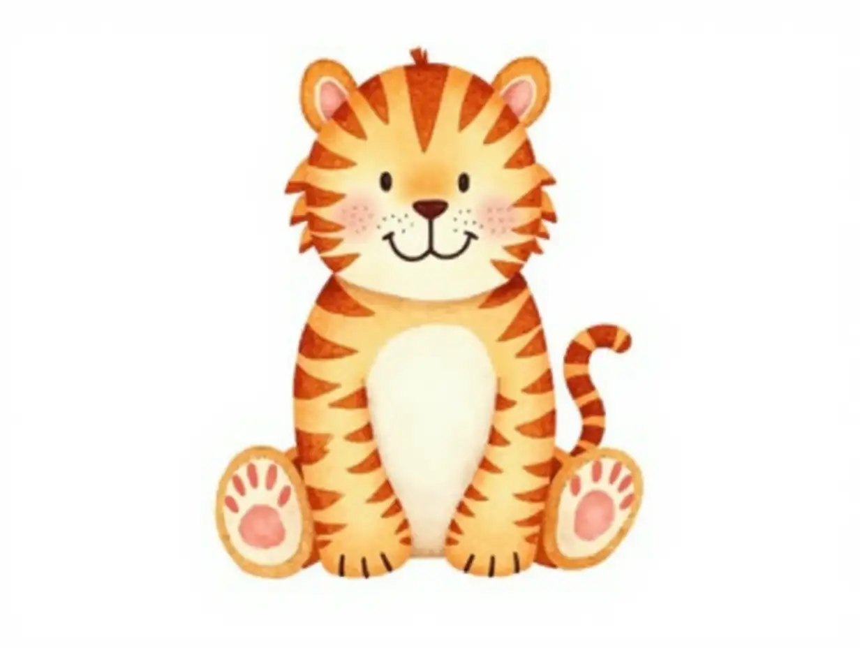 Whimsical-Watercolor-Painting-of-a-Little-Tiger-on-White-Background