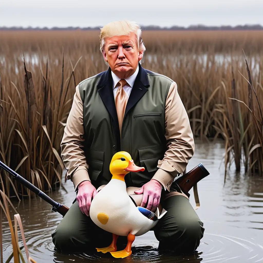 Donald Trump in Duck Hunting Gear in Marshland