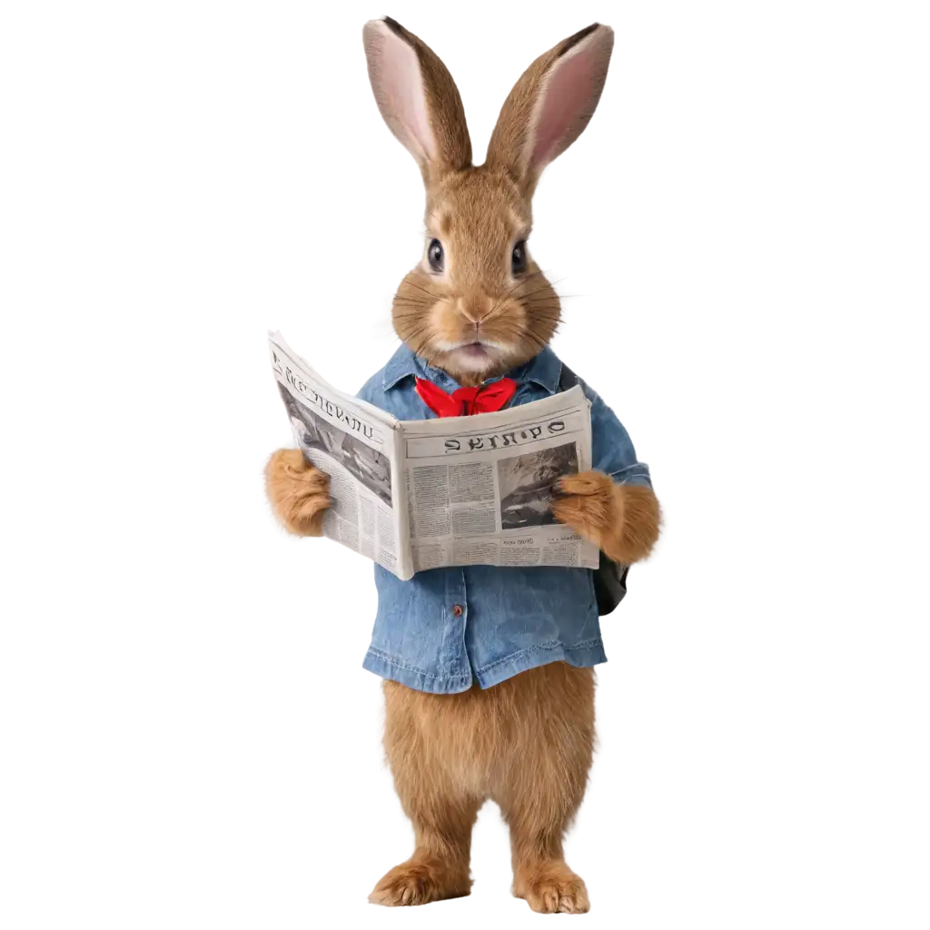 Cute-Rabbit-Reading-Newspaper-HighQuality-PNG-Image-for-Creative-Use