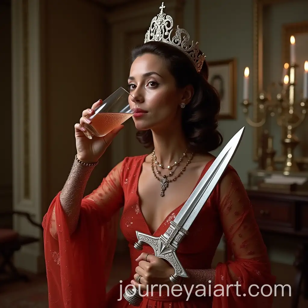 Futuristic-Queen-in-SciFi-Elegance-with-Decorative-Glass-and-Sword