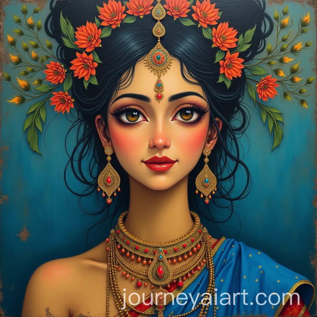 Apsara-Mythological-Painting-with-Golden-Indian-Jewelry-by-River-in-Ancient-India