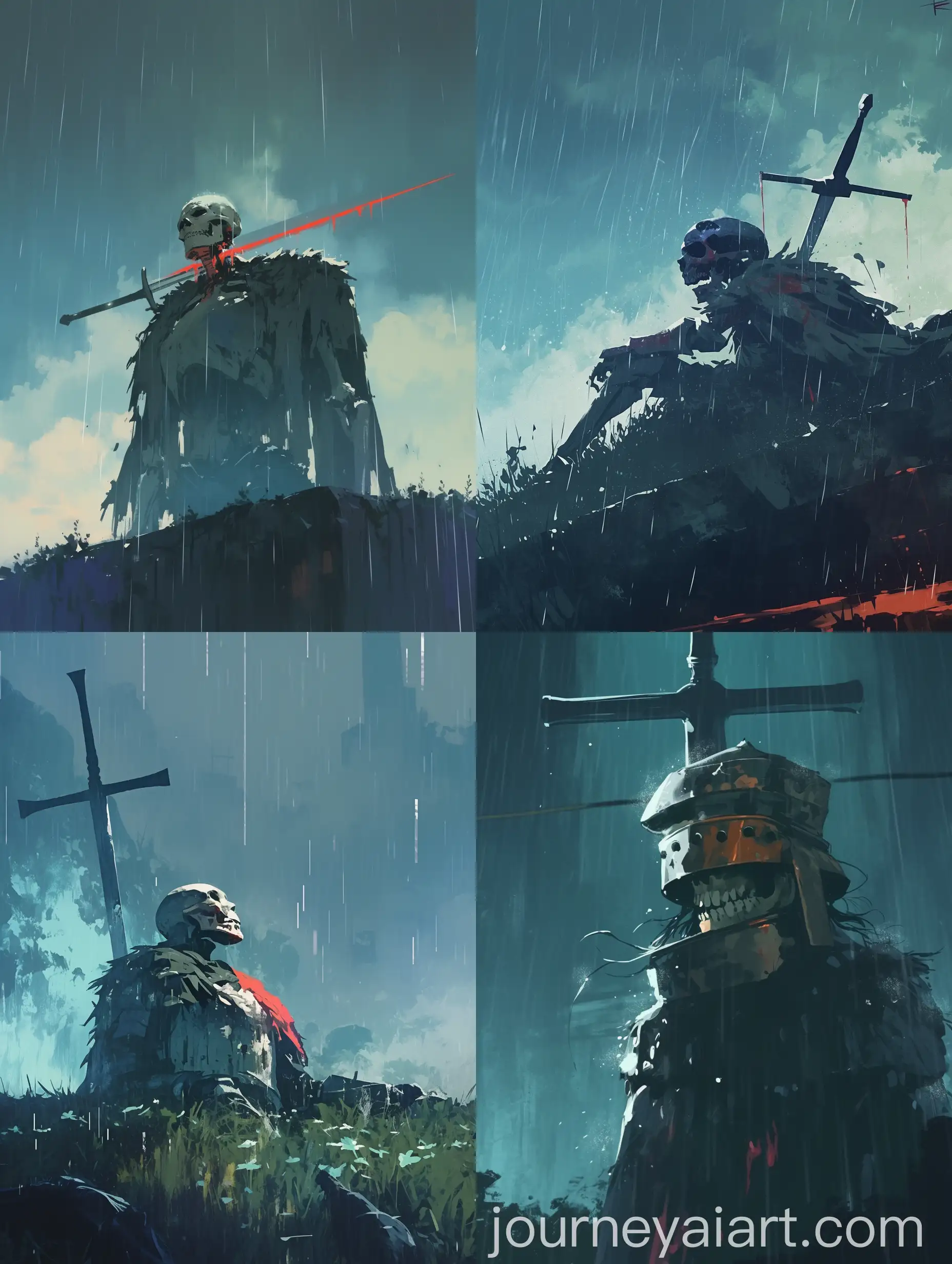 Demonic-Skeleton-in-Armor-Emerging-from-Water-in-Heavy-Rain