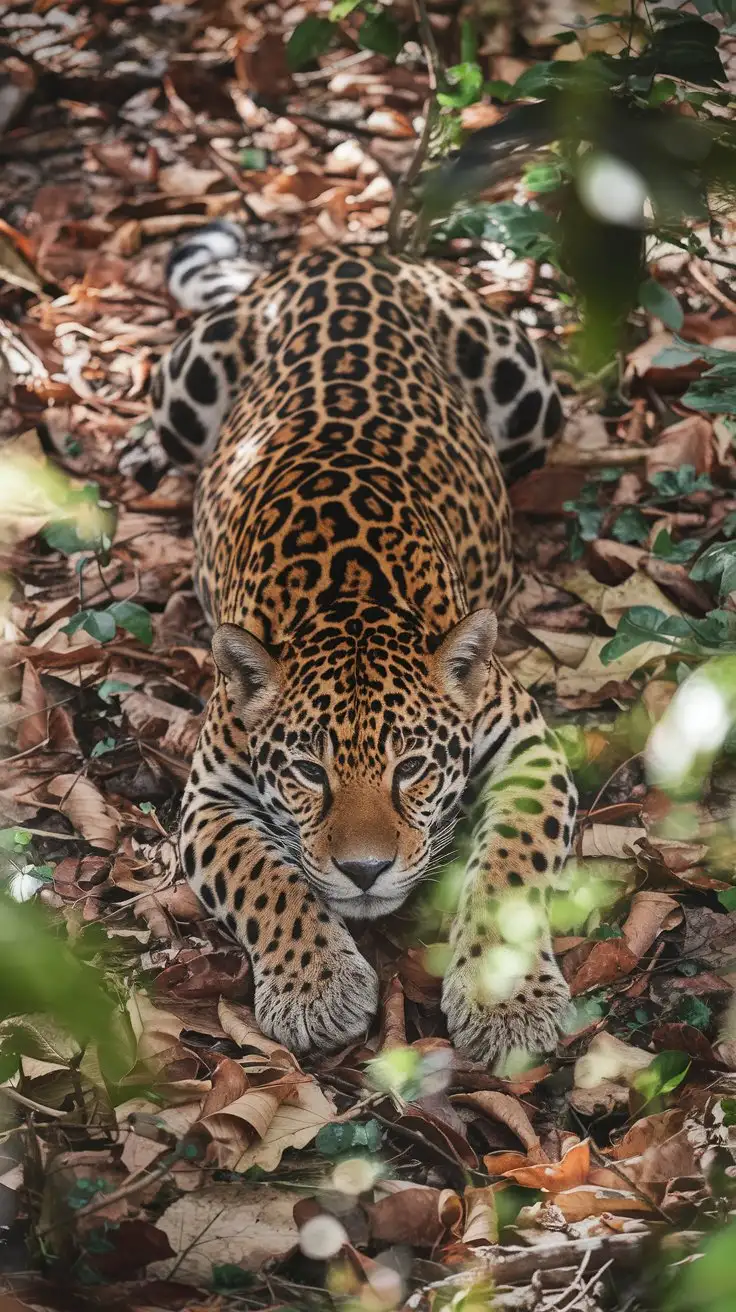 Jaguar-Camouflaged-on-Jungle-Floor-in-Natural-Wildlife-Photography