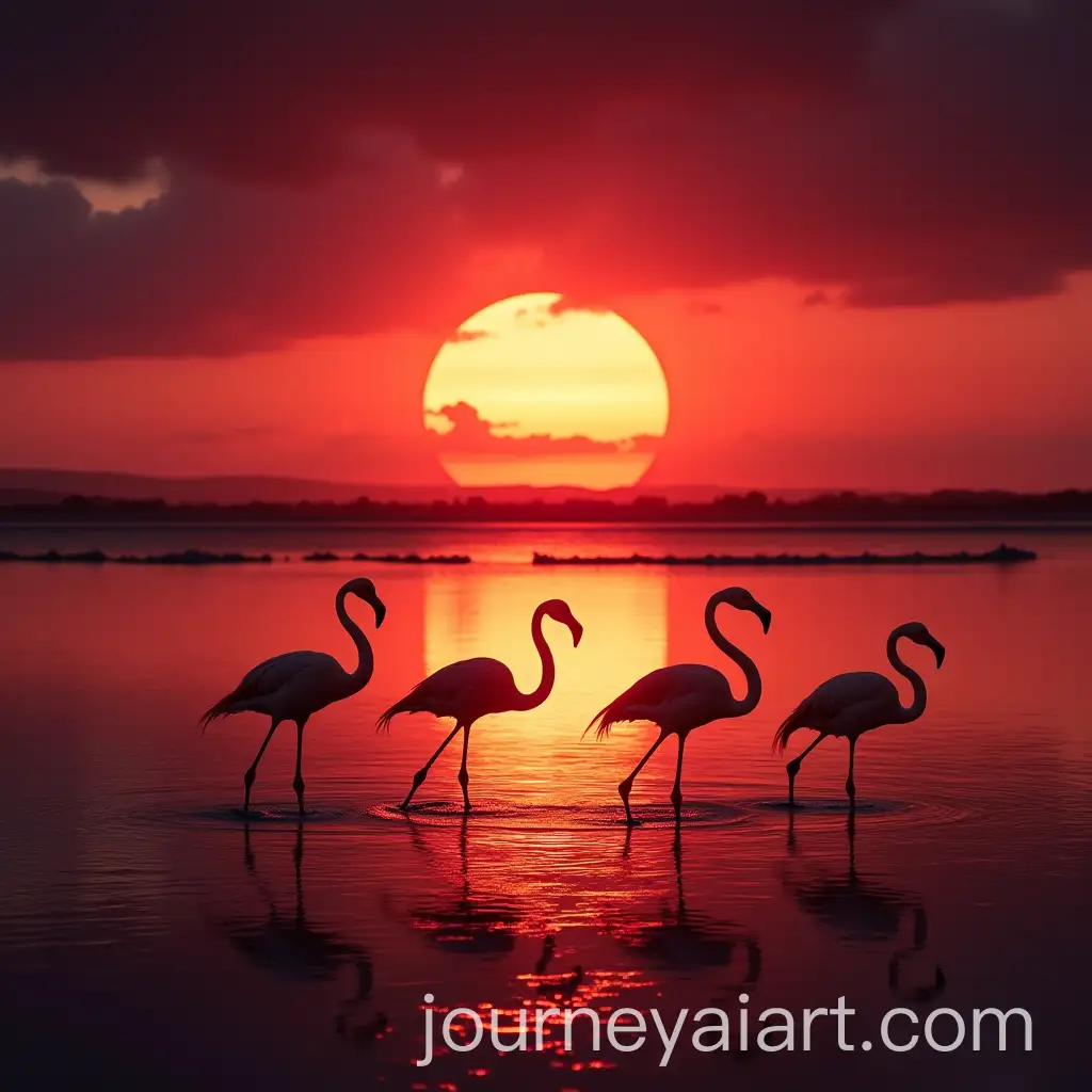 Flamingos-in-Serene-Poses-at-Sunset-over-the-Salinas-of-Torrevieja