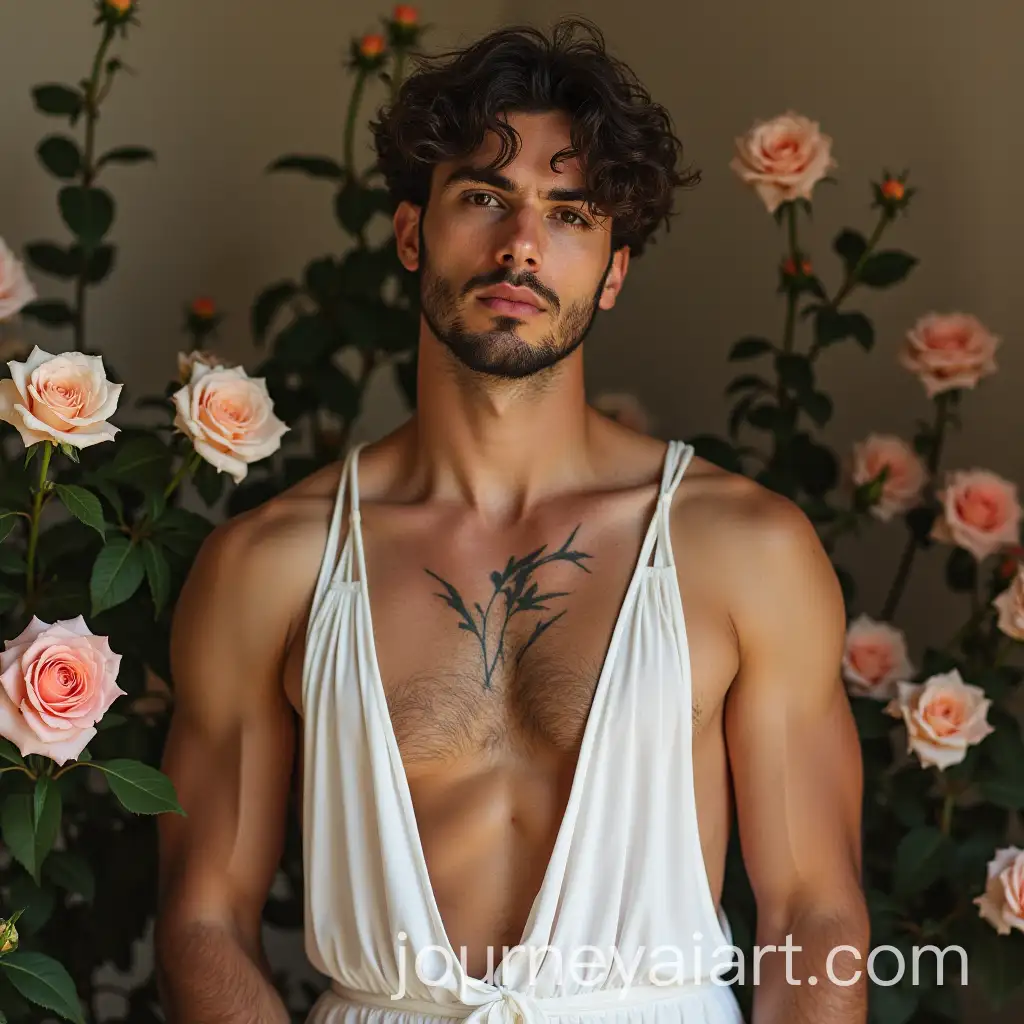 Man-in-White-Long-Chemise-Surrounded-by-Flowers