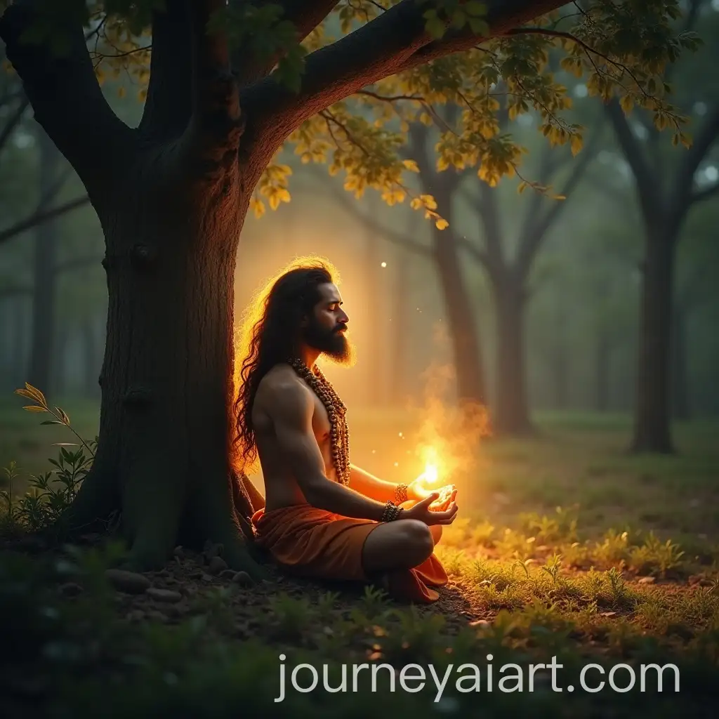 AI-Image-Prompt-ExpansionLord-Hanuman-Meditating-Under-a-Tree-with-Glowing-Aura-in-a-Forest