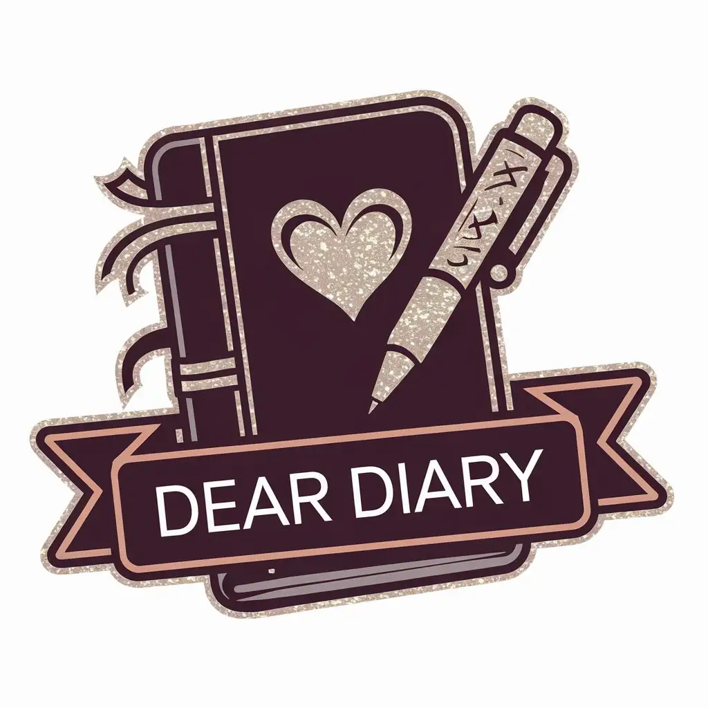 LOGO Design for Dear Diary Vector Style with Glitter Heart Pen and Diary Symbol