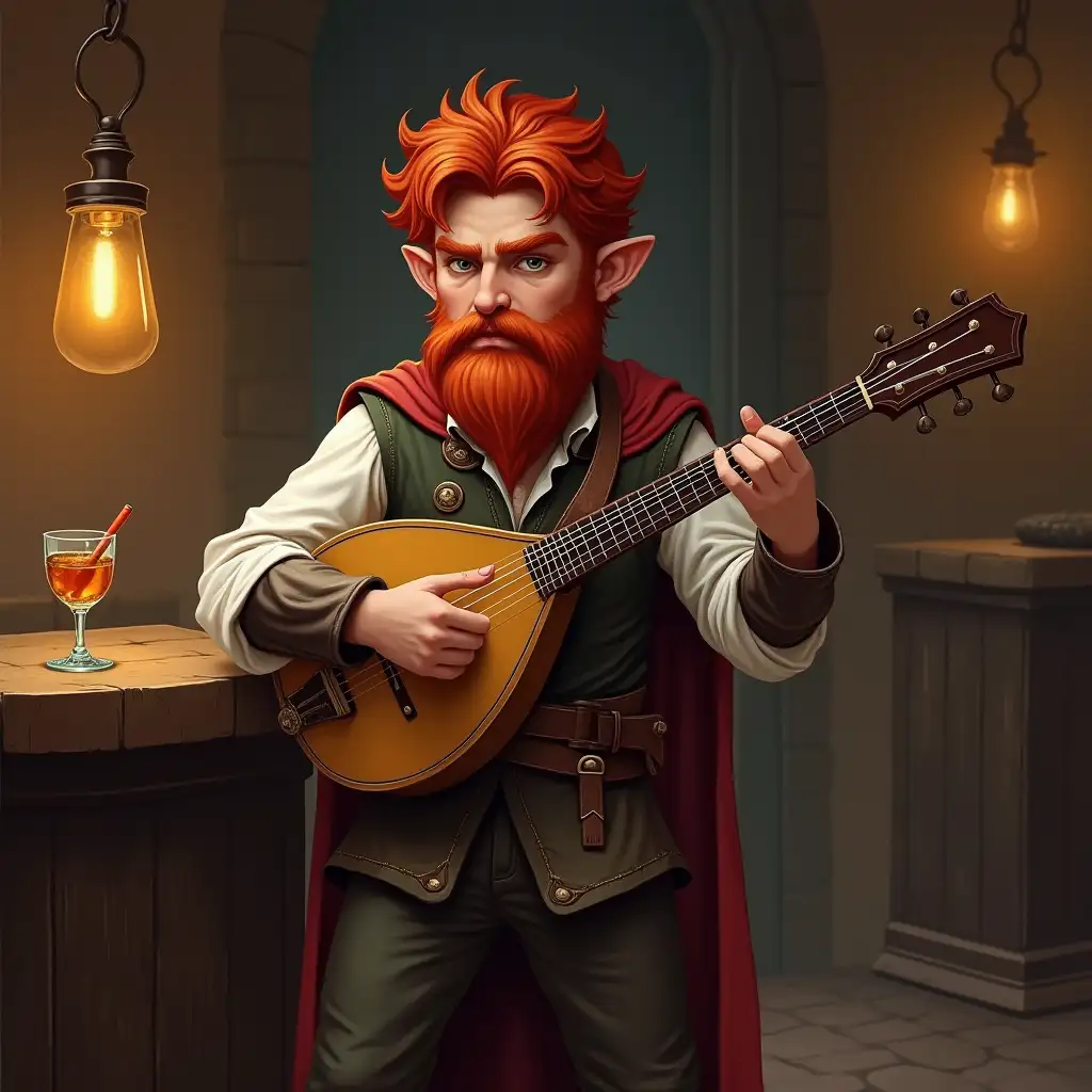 Halfling-Bard-Playing-Lute-in-Empty-Tavern