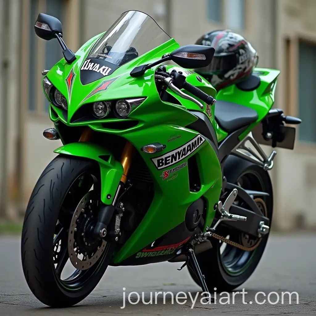 Kawasaki-Ninja-Motorcycle-with-BENYAMIN-Text-in-Bold-Green