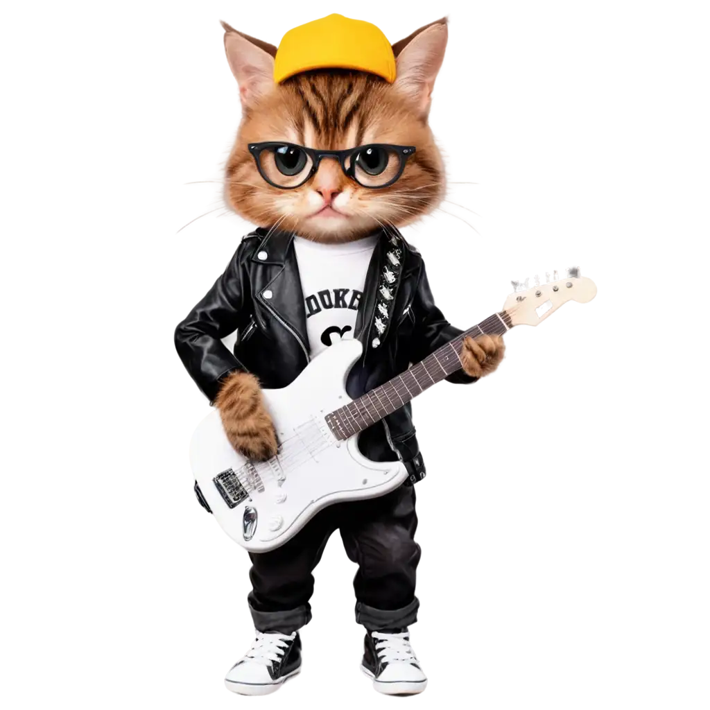 Cute-Spotted-Cat-Dressed-as-RockstarPNG-Cat-Rockstar-SEO-in-PNG-Format-Transparent-Background-for-HighQuality-Art