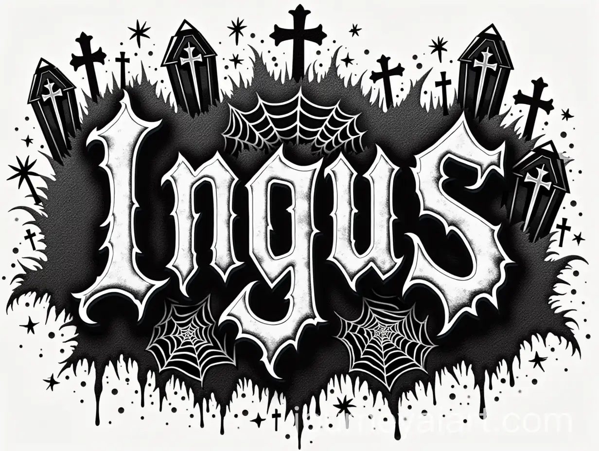 PunkInspired-Text-Logo-for-Ingus-with-Spiderwebs-Coffins-and-Inverted-Crosses