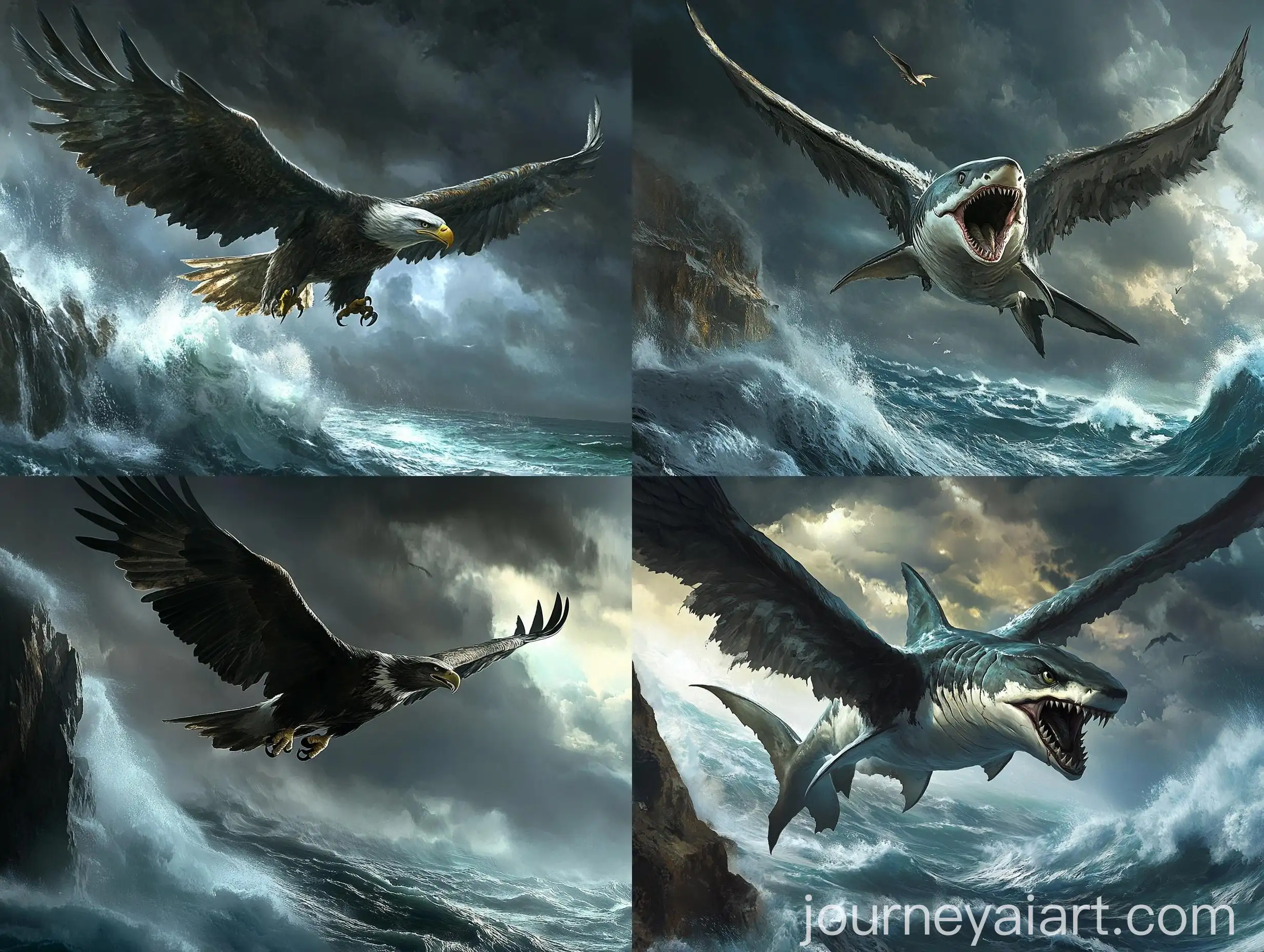 Hybrid-Shark-Eagle-Soaring-Over-Turbulent-Ocean