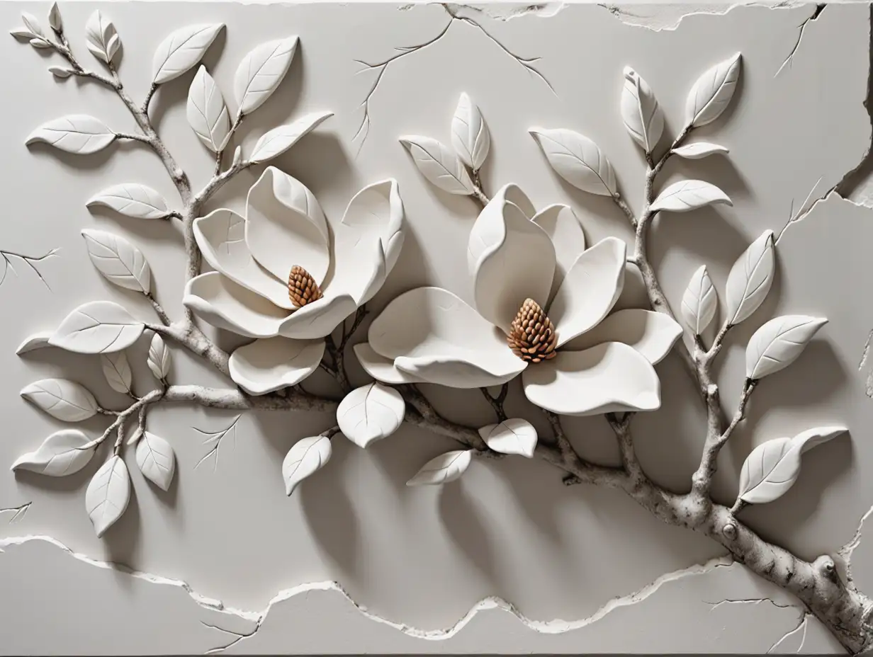 Magnolia-Branch-Gypsum-Wall-Relief-Decoration