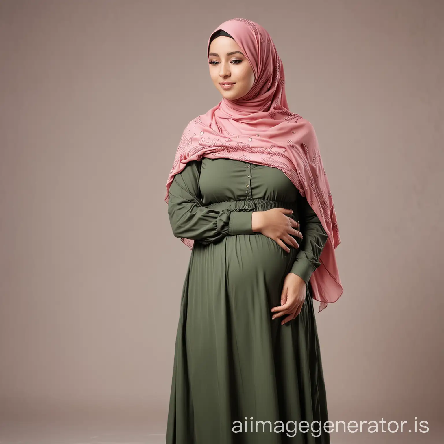 Pregnant-Muslim-Woman-Wearing-Hijab-in-Elegant-Outfit