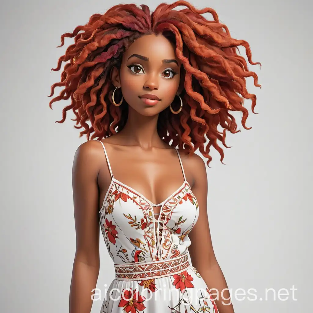 Beautiful-DarkSkinned-Woman-in-Boho-Dress-Coloring-Page-for-Kids