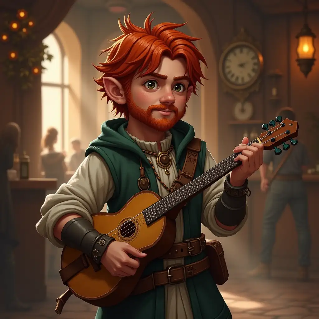 Halfling-Adventurer-Bard-with-Lute-in-Tavern-Setting