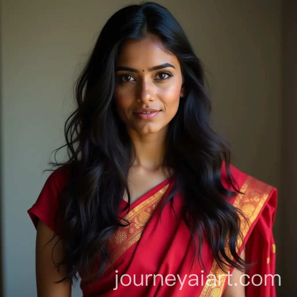 Indian-Housewife-in-Saree-with-Long-Black-Hair-Portrait