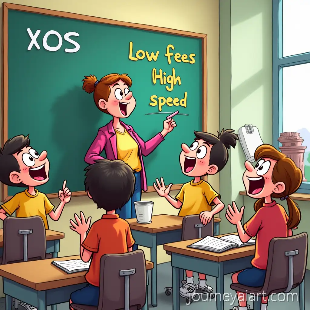 Cartoon-Parody-ofClassroom-Crypto-Parody-Classroom-with-Crypto-Users-Cheering-for-Low-Fees-and-High-Speed