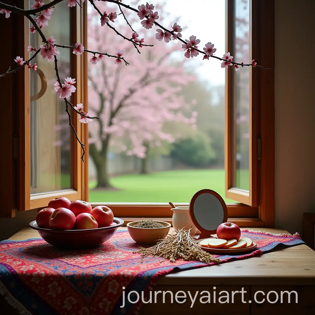 Spring-Vibes-in-a-Cozy-Room-with-Blossoming-Garden-View