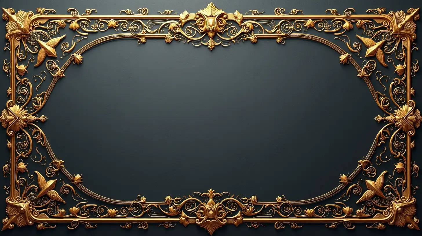 Fantasy Gold Pattern Frame on Dark Gray Background