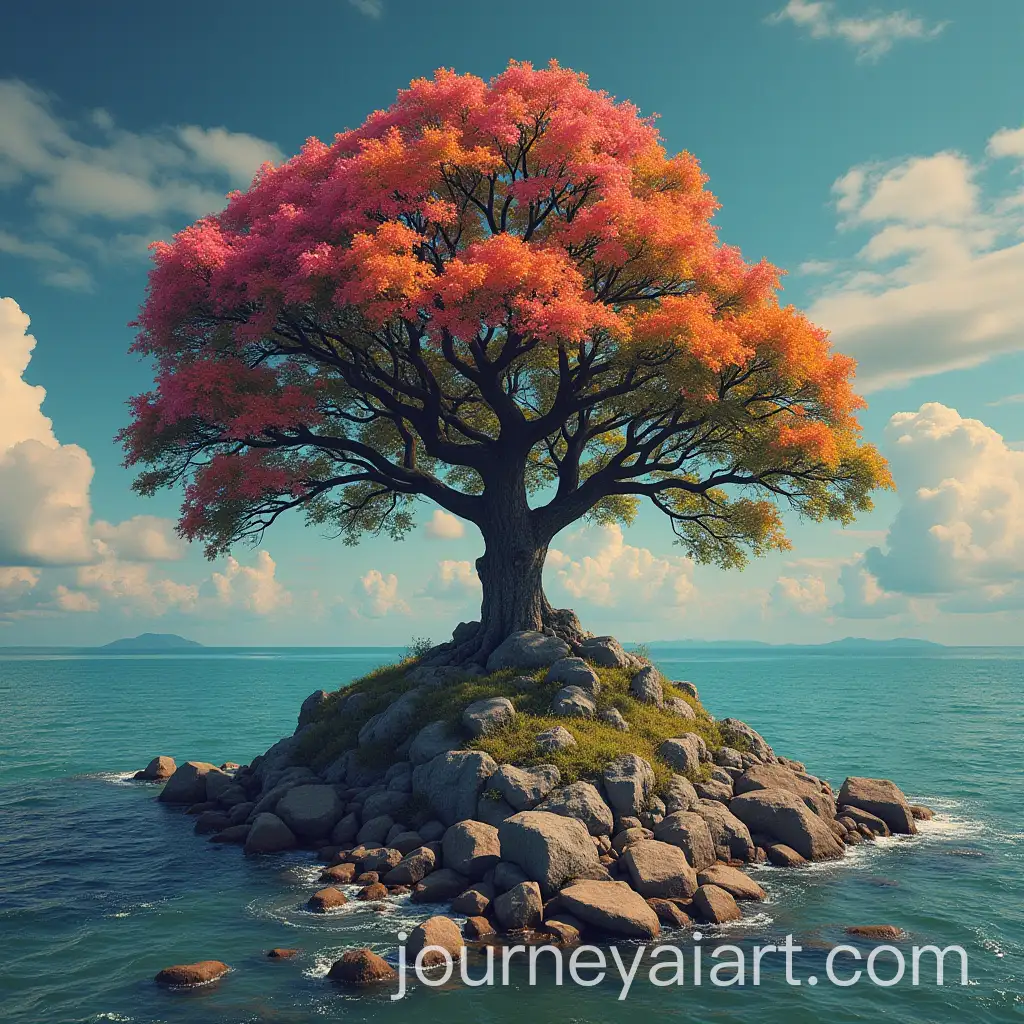 Album-Cover-Featuring-a-Tree-on-a-Rocky-Island-with-Polyphias-Remember-That-You-Will-Die-Color-Palette