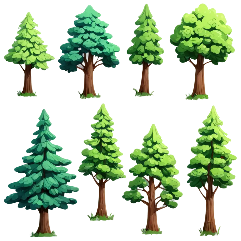 Vibrant-2D-Cartoon-Trees-PNG-Enhance-Your-Designs-with-Clear-and-Scalable-Graphics