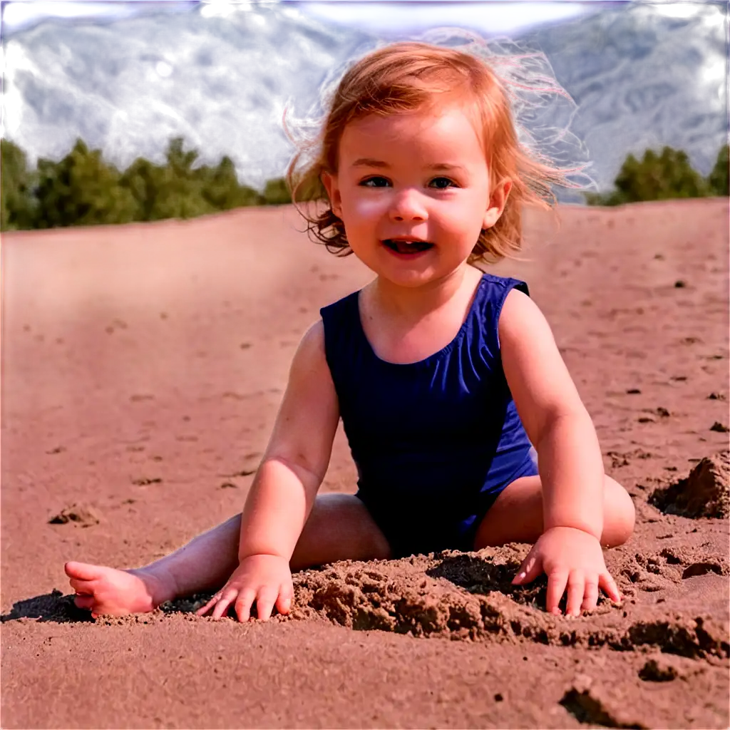 19MonthOld-Girl-Playing-in-the-Sand-with-Mountain-Background-PNG-Image-for-Stunning-Clarity-and-Versatility