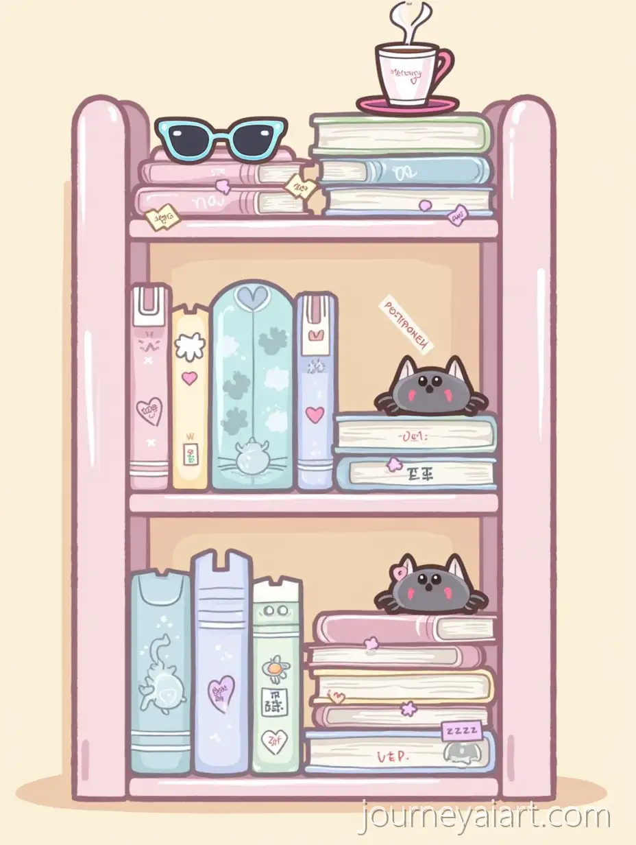 Pastel-Kawaii-BooksPastel-bookshelf-with-itemshelf-with-HeartShaped-Items-and-Playful-Details