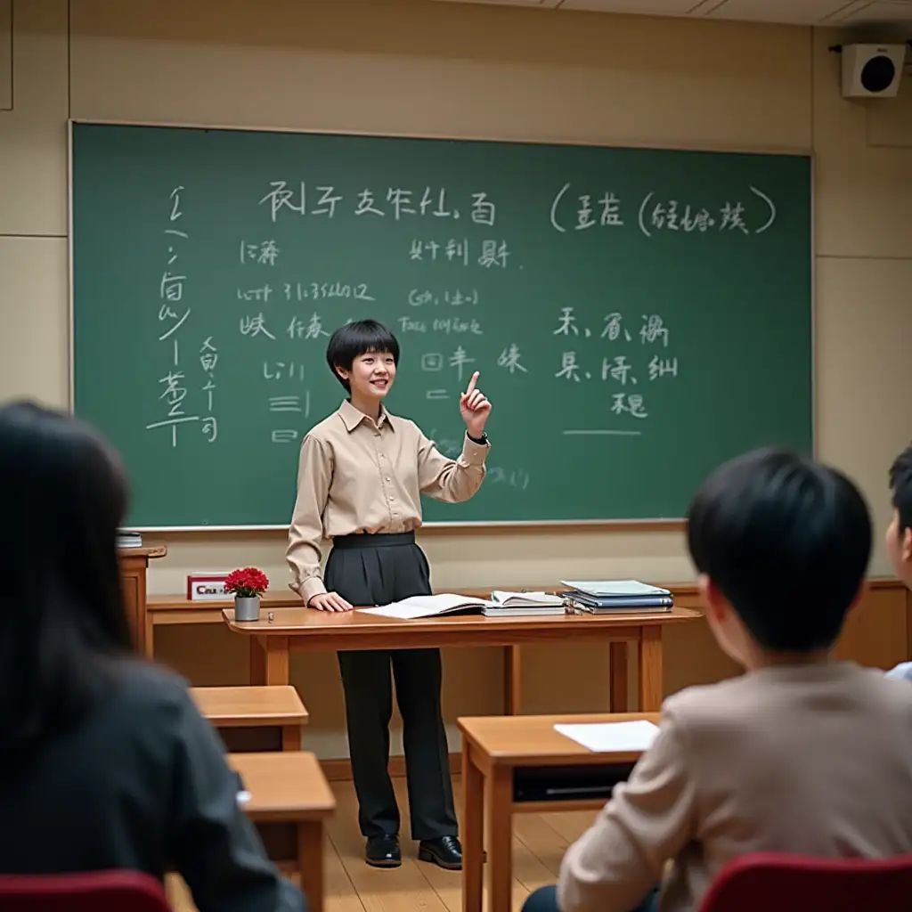 a Chinese teacher is teaching in a advanced classroom