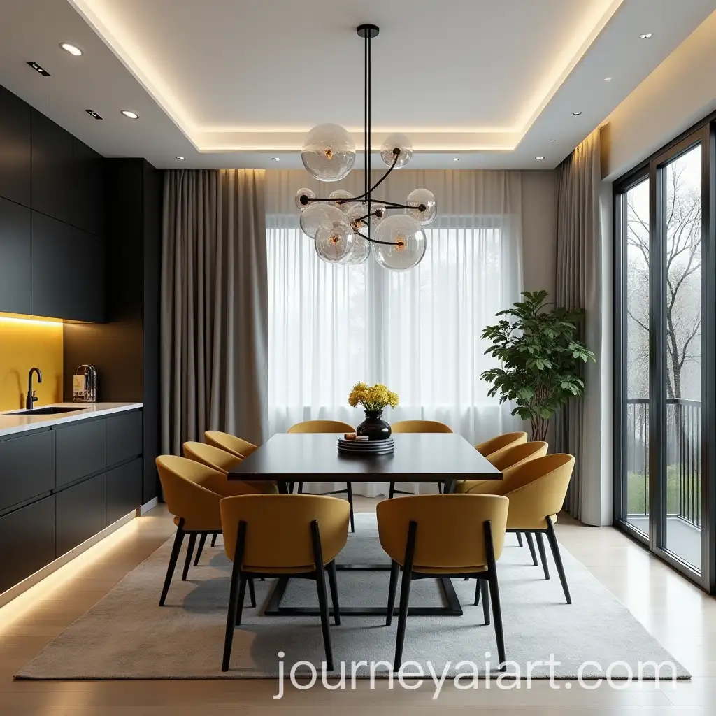 3D-Rendered-Modern-Classy-Dining-Room-with-Black-White-Grey-and-Yellow-Palette