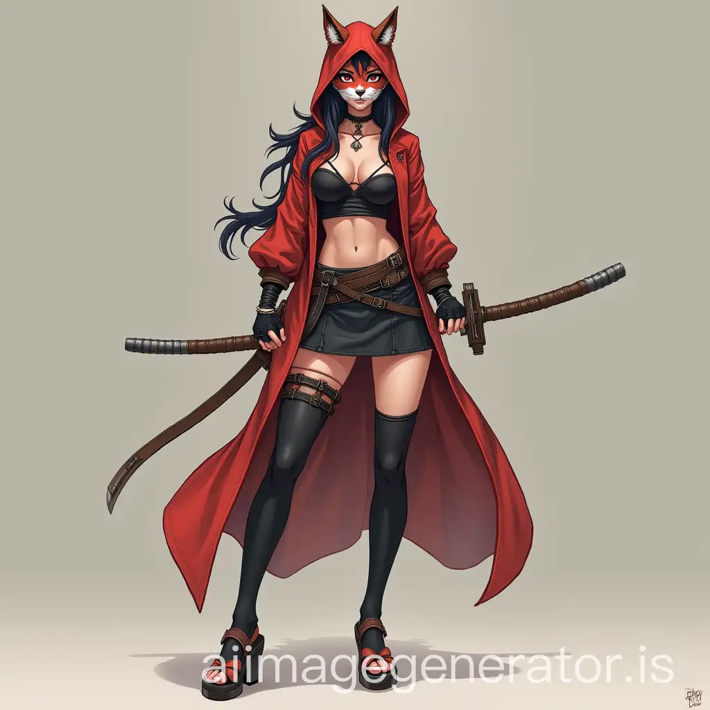 Asian-Female-Assassin-in-Ninja-Attire-with-Fox-Mask-and-Thigh-Socks