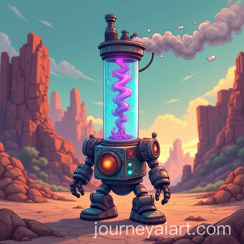 CelShaded-SciFi-RobotAI-Image-Expansion-in-Desert-Wasteland-with-Colorful-Swirling-Smoke-Head