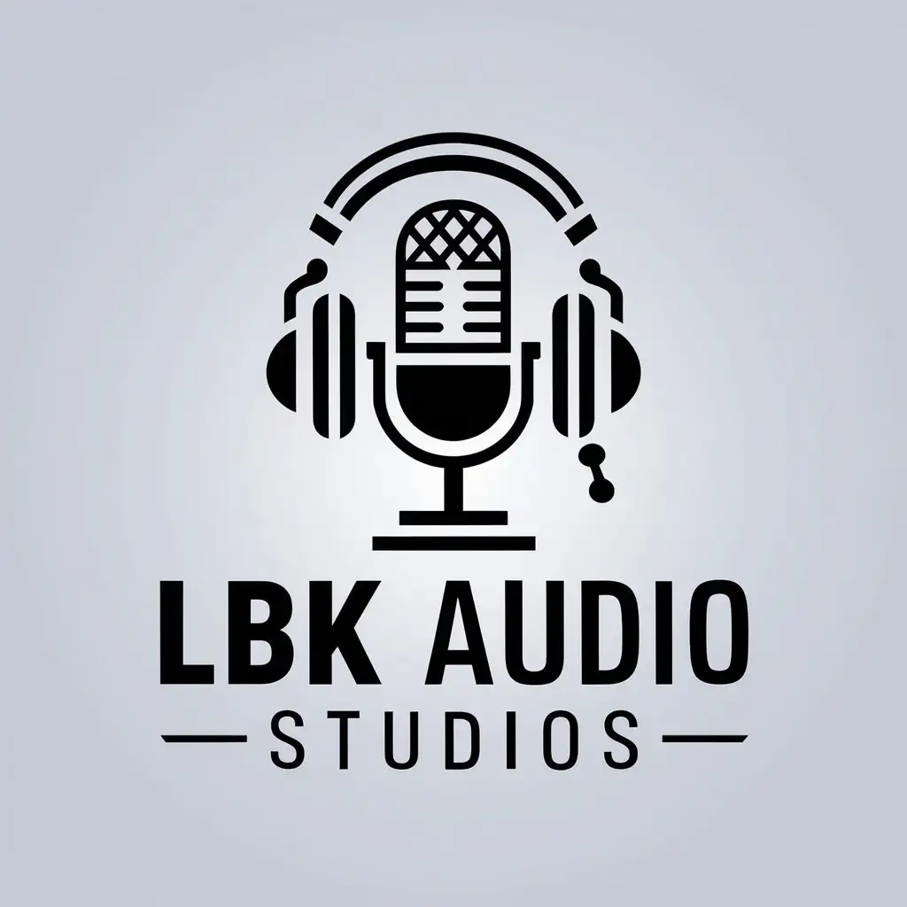 a vector logo design,with the text "LBK Audio Studios", main symbol:microphone, headphones,complex,be used in Entertainment industry,clear background