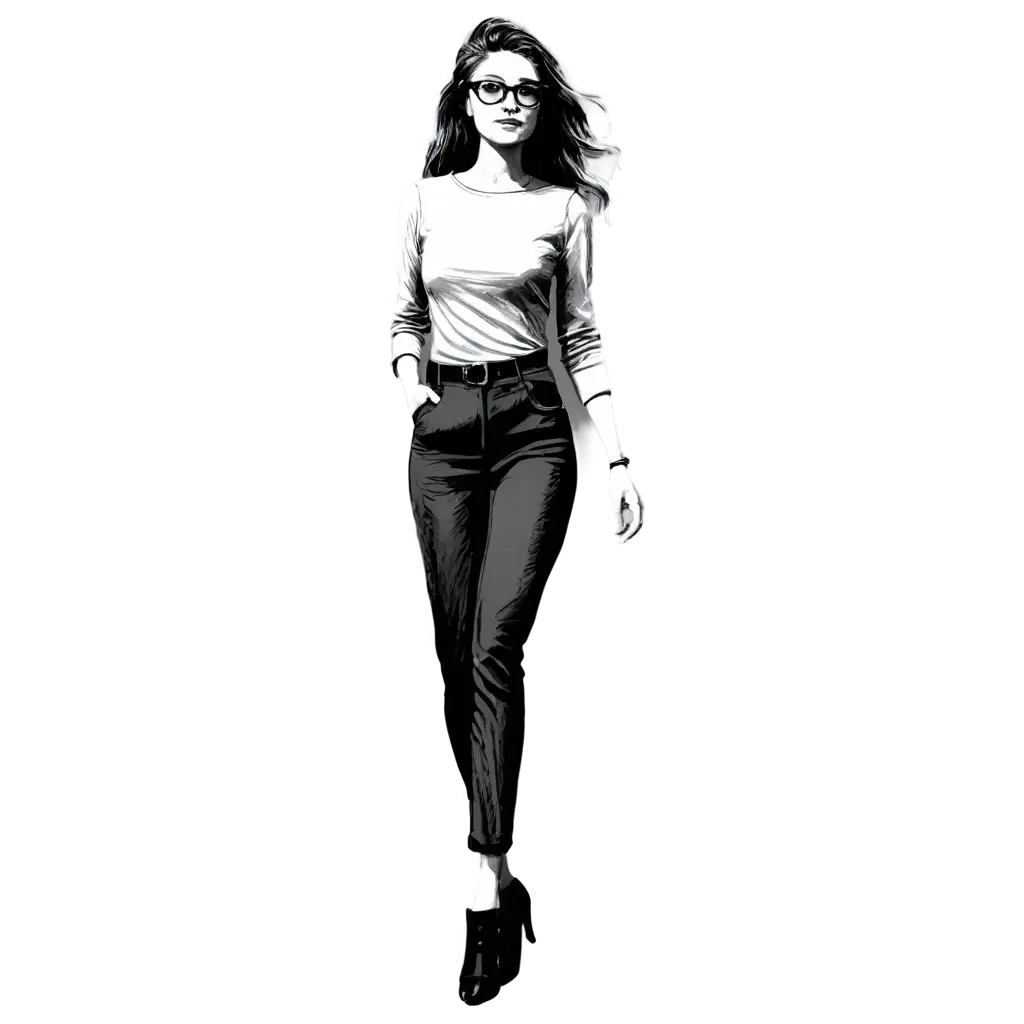 Professional-Black-White-Model-Sketch-PNG-with-Fashionable-Stylish-Clothes-and-Glasses-HighQuality-Creative-Drawing