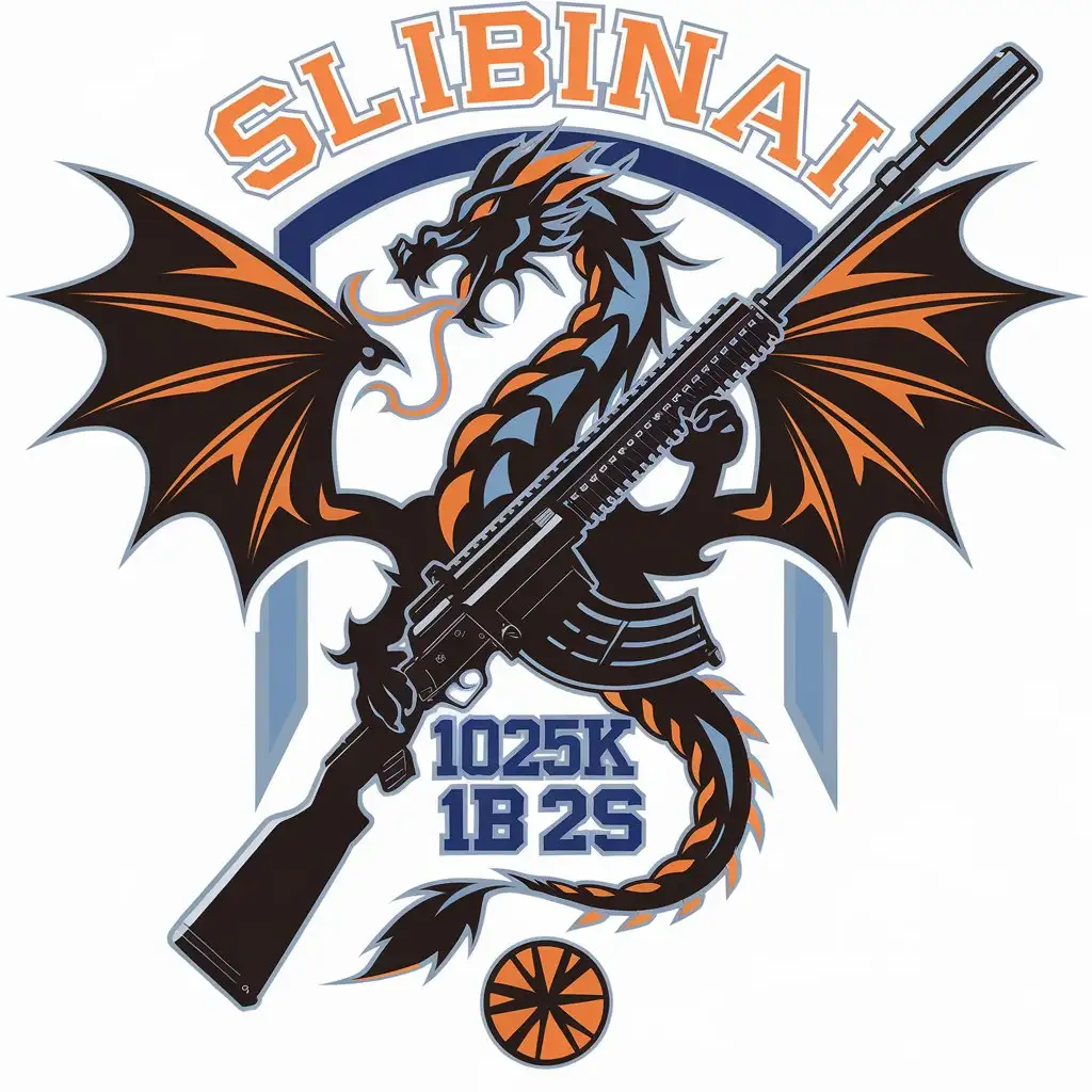 LOGO Design For SLIBINAI Dragon with Wings and G36 Gun in Complex Vector Style