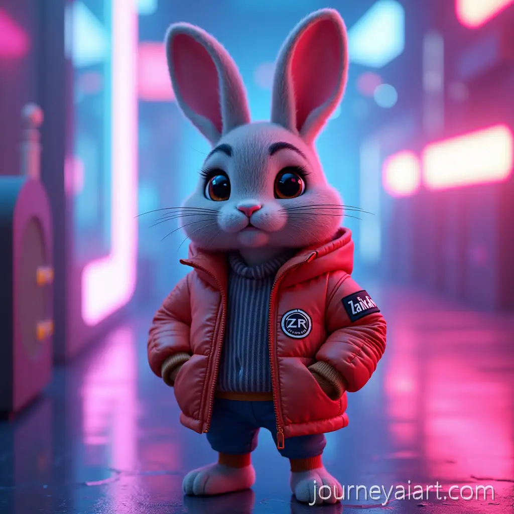 UltraRealistic-3D-BunnyAnthropomorphic-bunny-in-jacket-in-Stone-IslandInspired-Neon-Streetwear-Scene