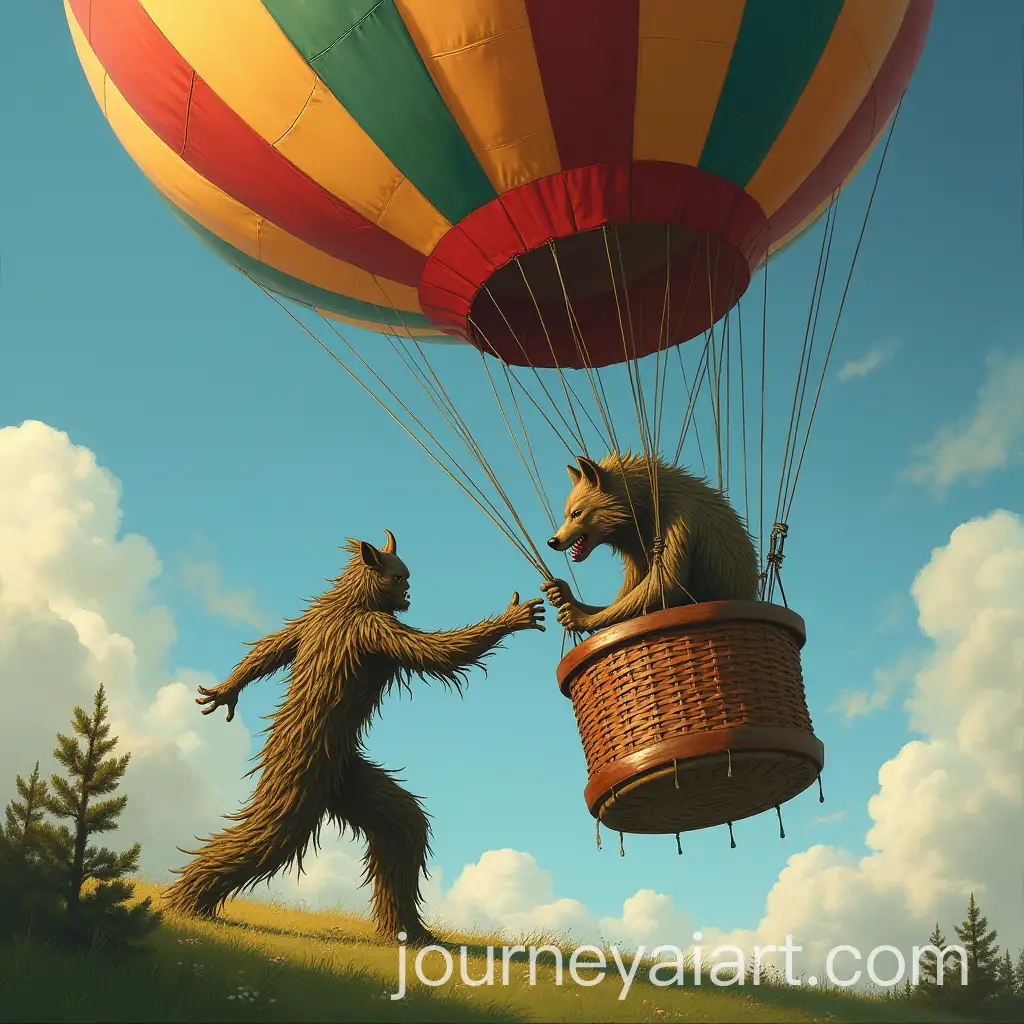 Werewolf-pushed-out-of-hot-air-balloon-by-tree-person