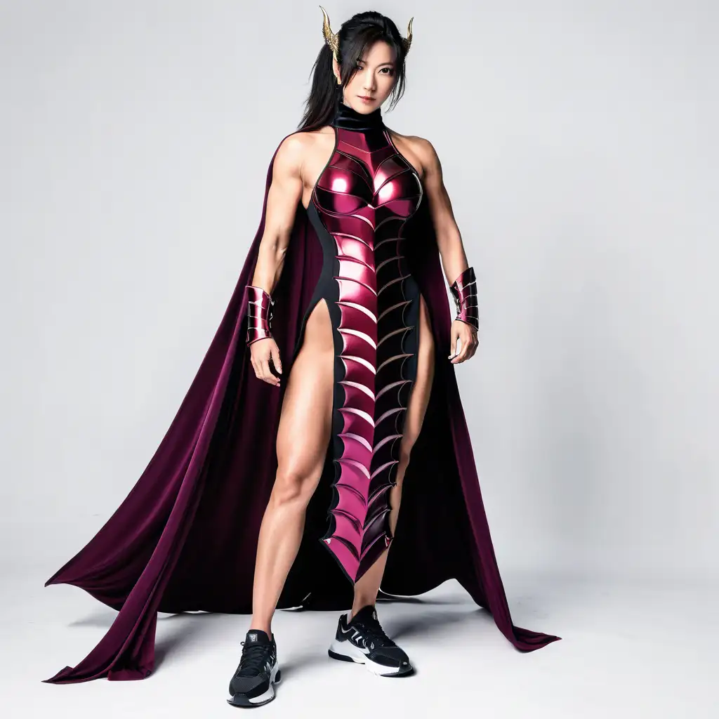 Japanese Woman Bodybuilder in DragonDress Armor and Evil Design