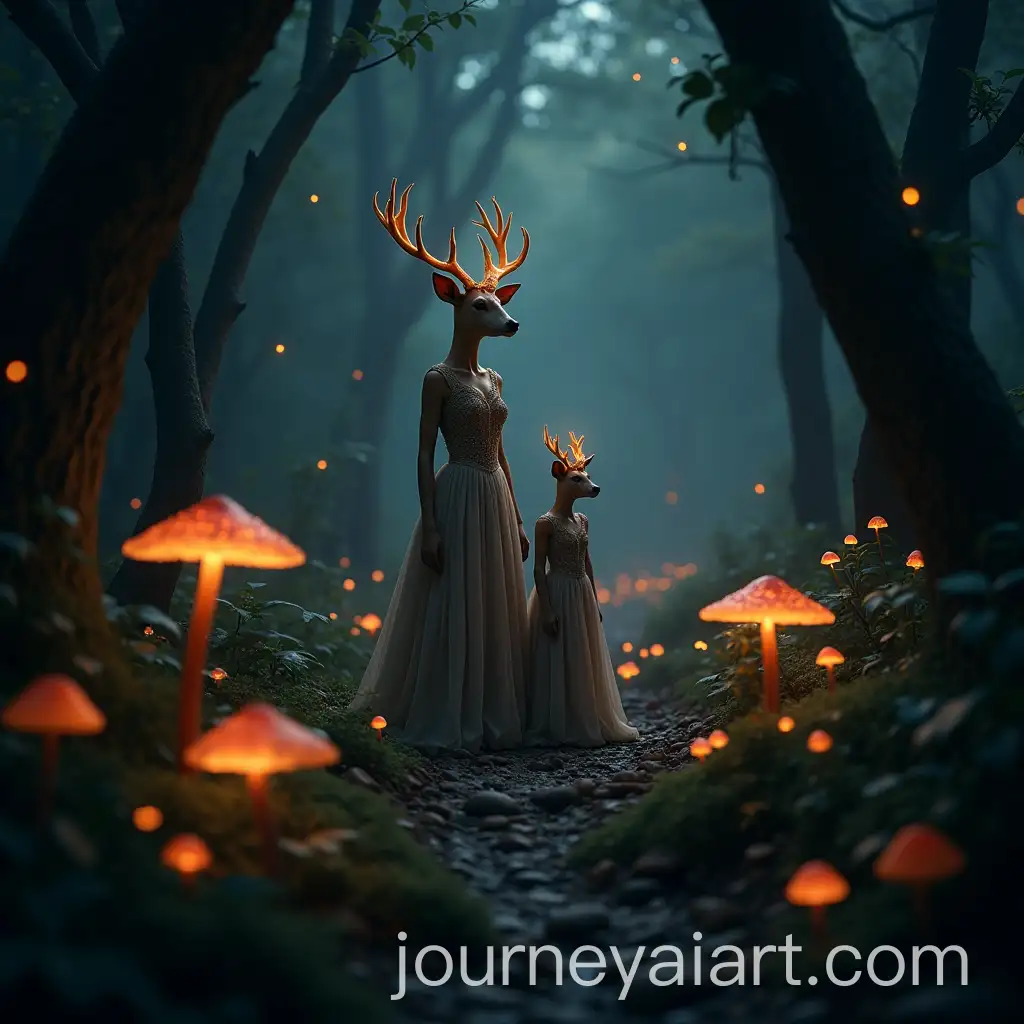 Enchanting-Queen-and-Her-Baby-in-a-Magical-Jungle-with-Glowing-Mushrooms