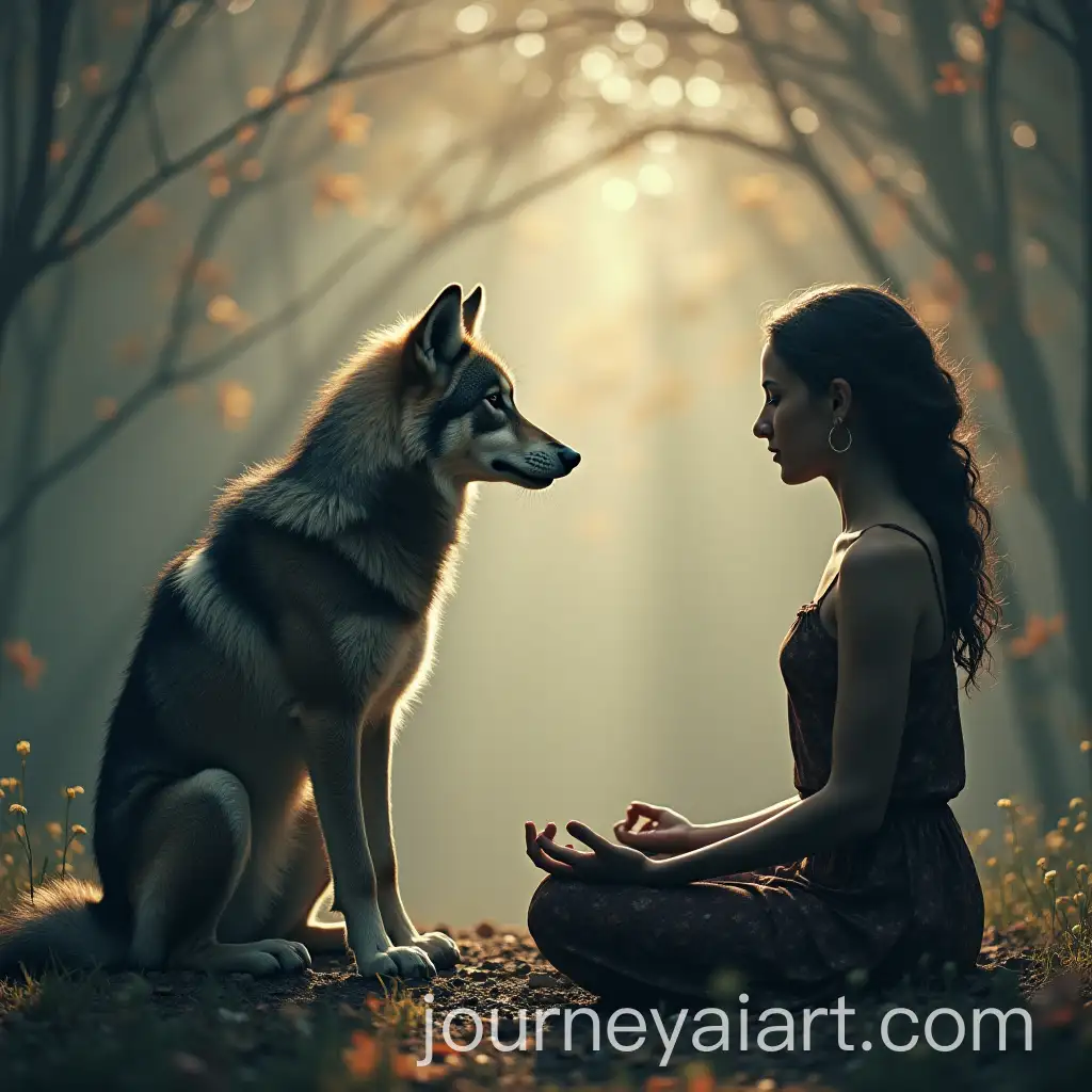 Wolf-and-Person-Meditating-in-Peaceful-Harmony