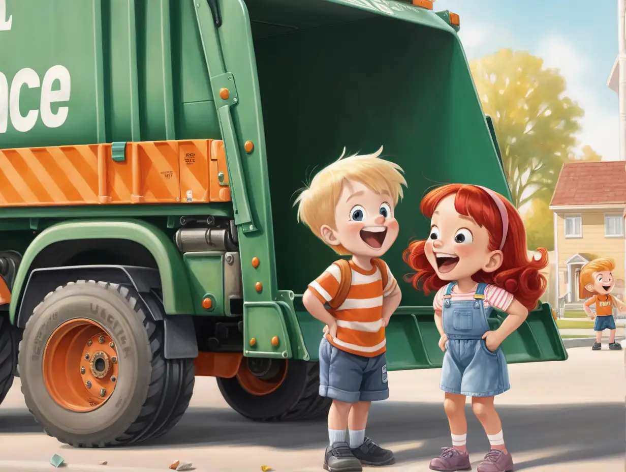 Children Enjoying Watching the Garbage Truck