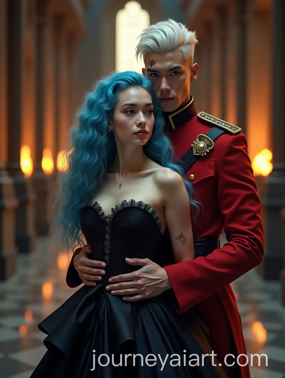 Fantasy-Couple-in-Medieval-Cathedral-with-Magic-Lights