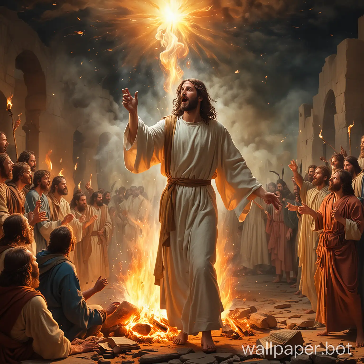 Jesus coming back with fire in the book of revelations