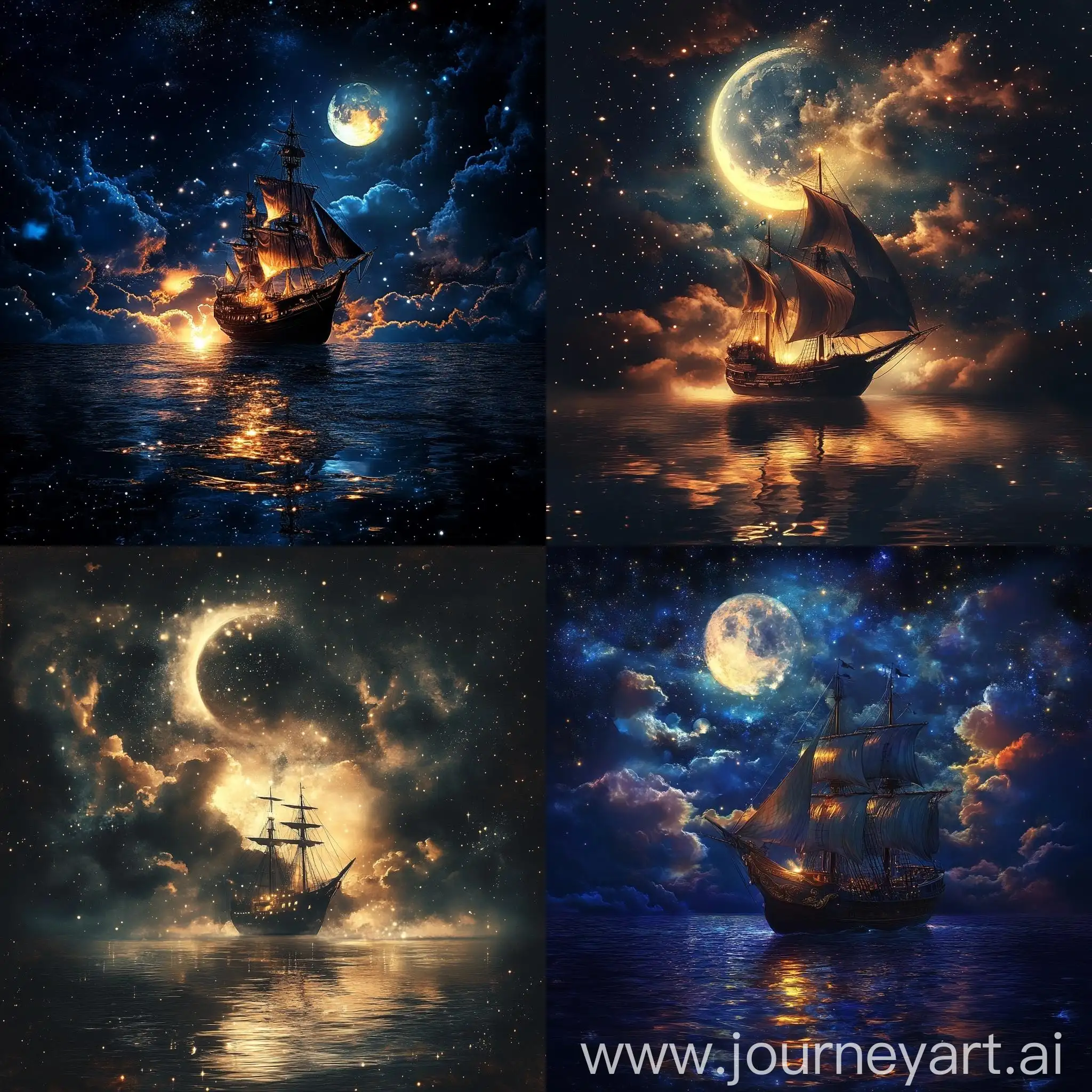 Glowing-Ship-Sailing-under-Starry-Night-Sky-Fairytale-Digital-Painting