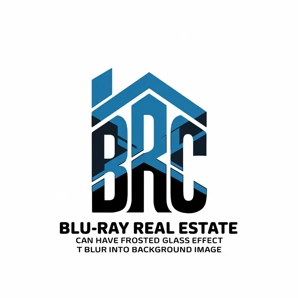 a vector logo design,with the text "Blu-ray real estate, can have frosted glass effect to blur into background image", main symbol:BRC,Moderate,be used in Construction industry,clear background