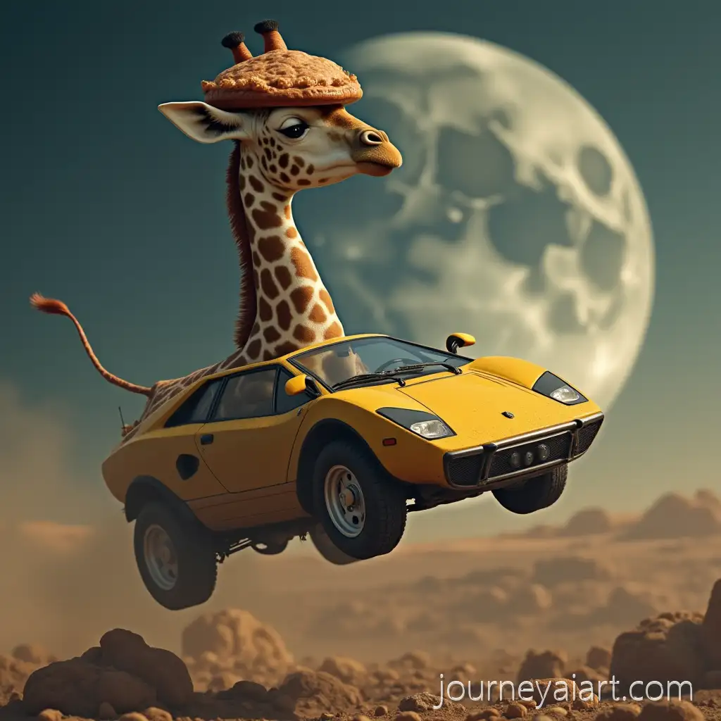 Giraffe-in-Pork-Pie-Hat-RidingAI-Image-Prompt-Expansion-Lamborghini-on-Tiny-Moon